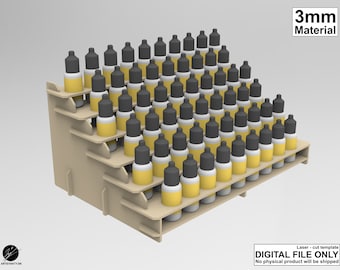 Template - Paint rack for vallejo bottles - Laser cut / Cnc template - 3mm material thickness, dxf pattern, laser cut file