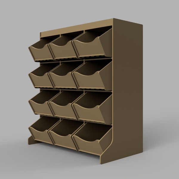 Template - Storage bin organizer with 12 drawers - Laser cut / Cnc template - 3mm material thickness, dxf pattern, laser cut file