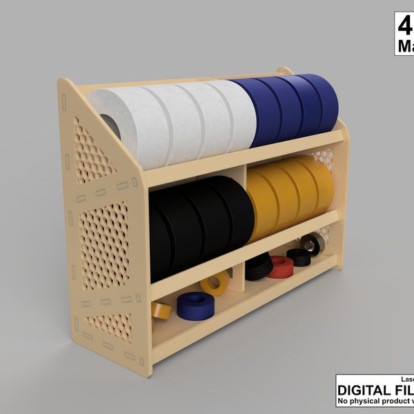 Template - Tape storage rack 4mm version - Laser cut / Cnc template - 4mm material thickness, dxf pattern, laser cut file