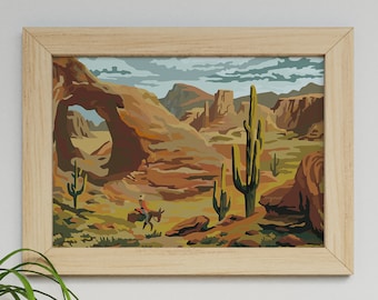 DOWNLOAD! Paint by Number of desert with cacti and mountains *FINISHED* | flat + vector | 20" x 16"