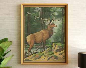 DOWNLOAD! Paint by Numbers of a buck in the woods 12" x 16" FINSIHED