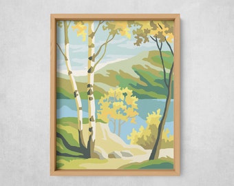 DOWNLOAD! Paint by Numbers of birch trees in the summer near the lake *FINISHED* | flat + vector | 16" x 20"