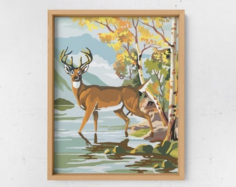DOWNLOAD! Paint by Numbers of a deer standing in a river *FINISHED* | flat + vector | 16" x 20"