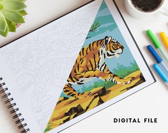 DOWNLOAD! Color by Numbers of a tiger coloring page for adults *PRINTABLE*