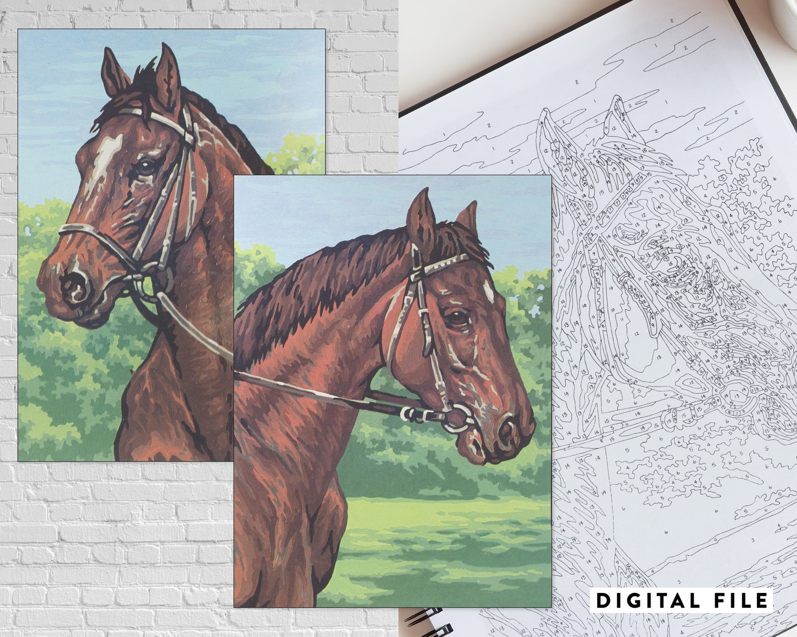 DOWNLOAD Vintage Paint by Number Kit of Pair of Horse Etsy UK