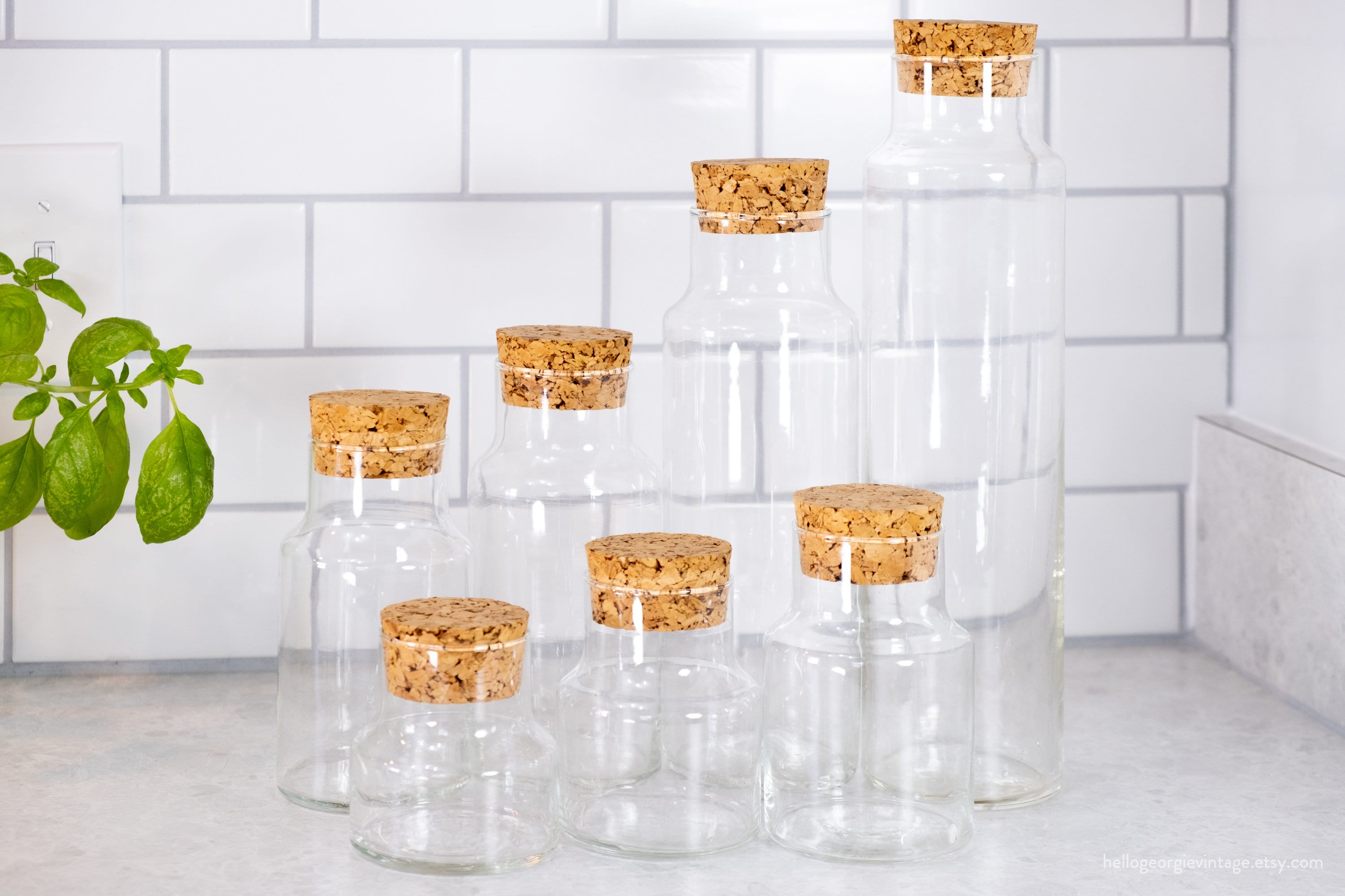 Apothecary Clear Glass Storage Jars with Brass-tone Lids, Set of 3