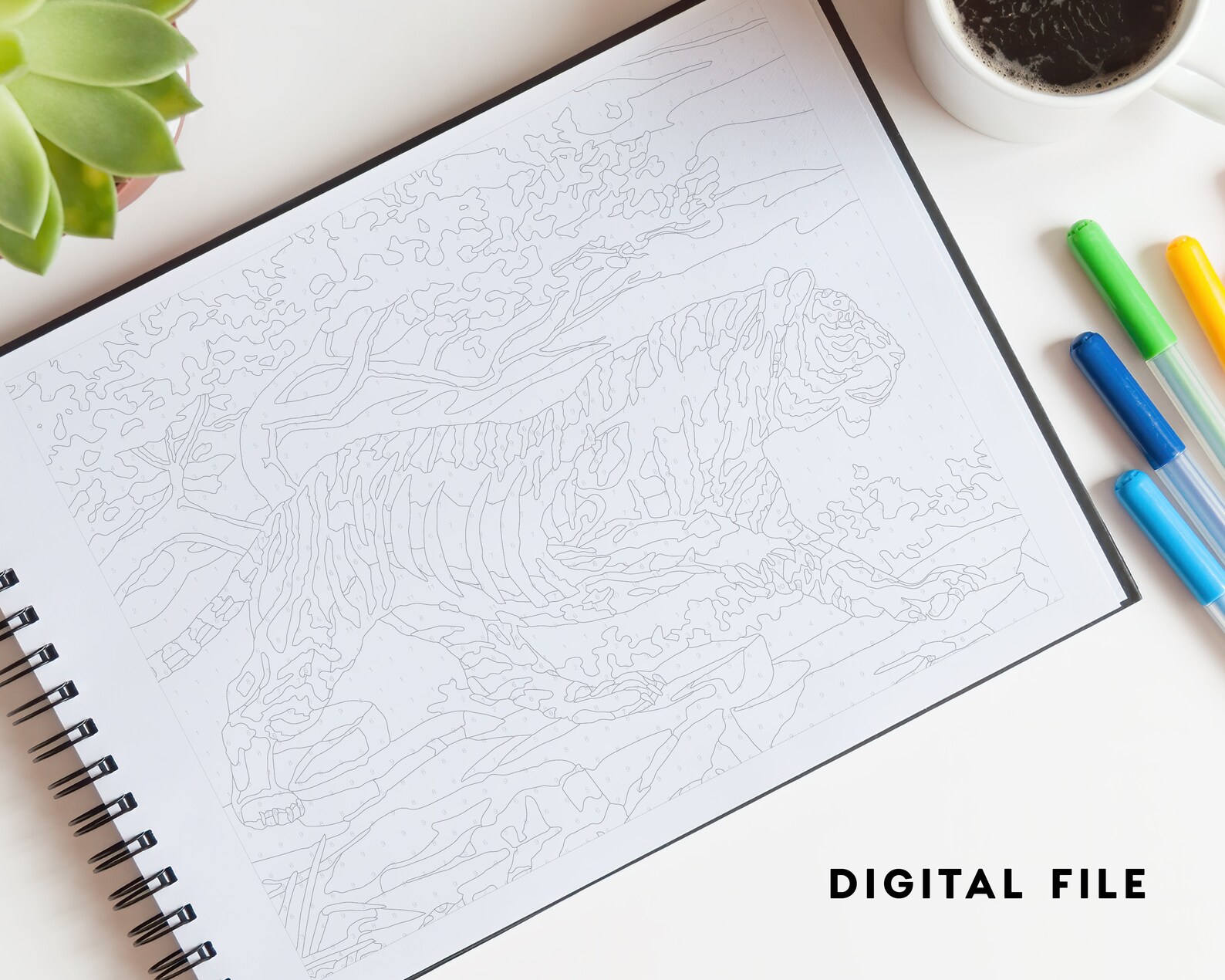 DOWNLOAD Color by Numbers of a Tiger Coloring Page for Adults - Etsy