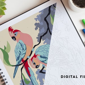 DOWNLOAD! Color by Numbers of a Two Parrots Coloring Page for Adults ...