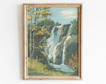 DOWNLOAD! Paint by Number of a waterfall with birch trees | Brush strokes | Sized jpegs:  20" x 16" • 11" x 14" • 8" x 10"