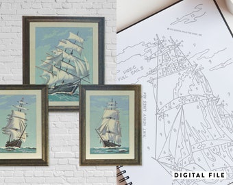 DOWNLOAD! Vintage Paint by Number Kit of "Full Sails" | Outlined art with numbers in a PDF booklet and three jpegs | From 1973 *PRINTABLE*