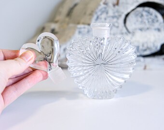 Vintage glass heart shaped perfume decanter with heart shaped stopper