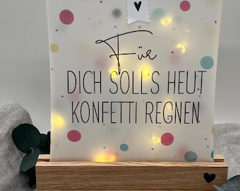 Leuchtbild Lichttüte mit Spruch LED Deko mit Holzsockel Lichtbild Geschenkidee Geburtstag Geldgeschenk Geburtstagslicht
