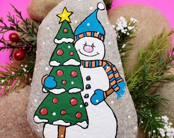 Snowman Painted Rock Etsy