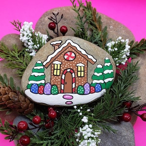 Downloadable Gingerbread House Painted Rock Tutorial