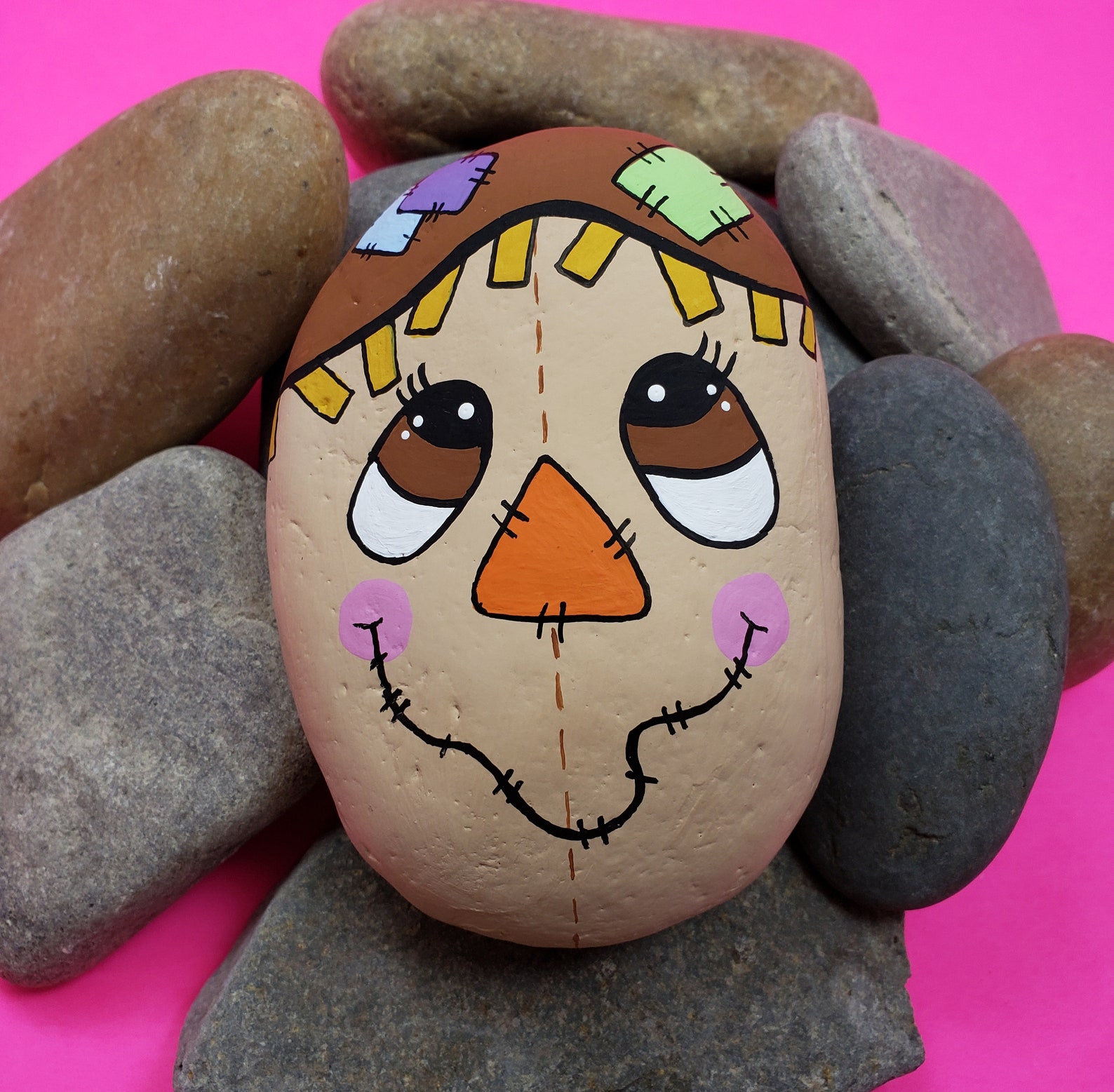 Downloadable 2 for 1 Scarecrow & Candy Corn Painted Rock Tutorial - Etsy