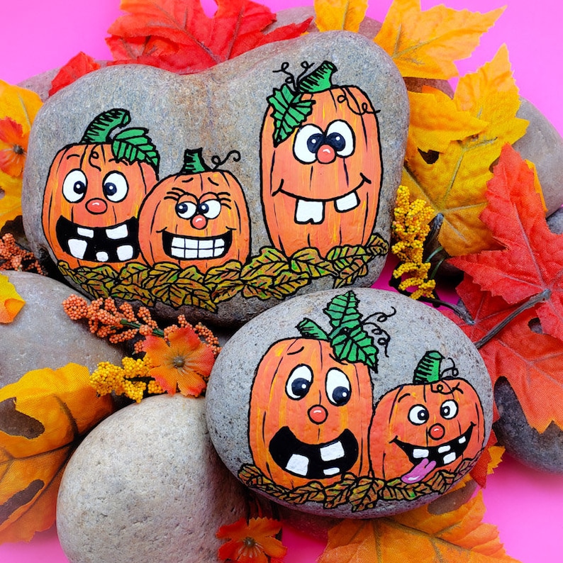 Downloadable Toothy Pumpkins Painted Rock Tutorial image 1