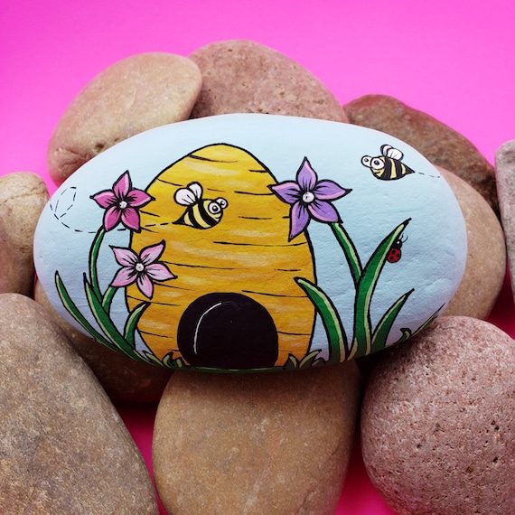 Downloadable Bee Happy Rock Painting Tutorial 