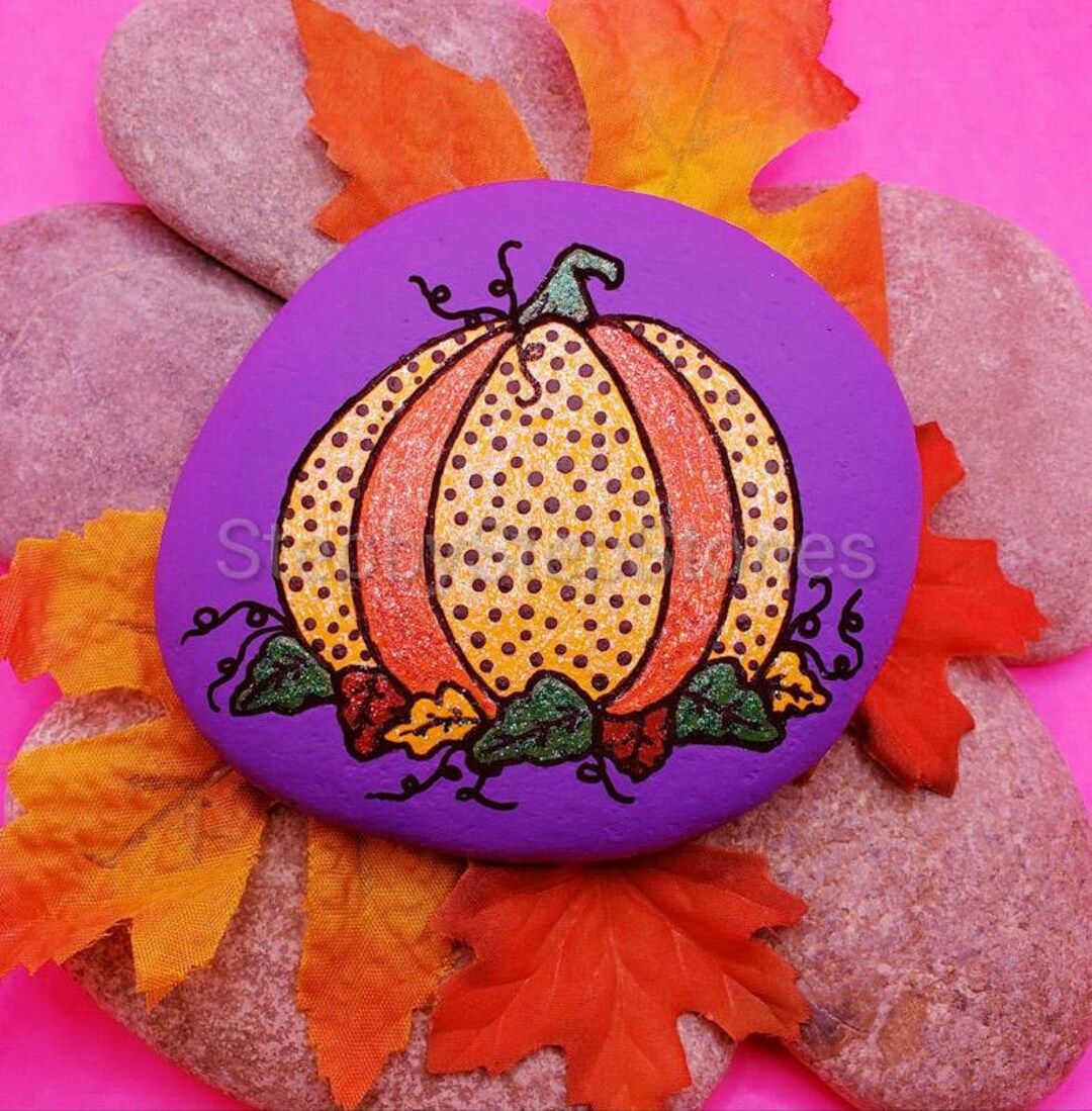 Downloadable Dotted Pumpkin Rock Painting Tutorial Etsy
