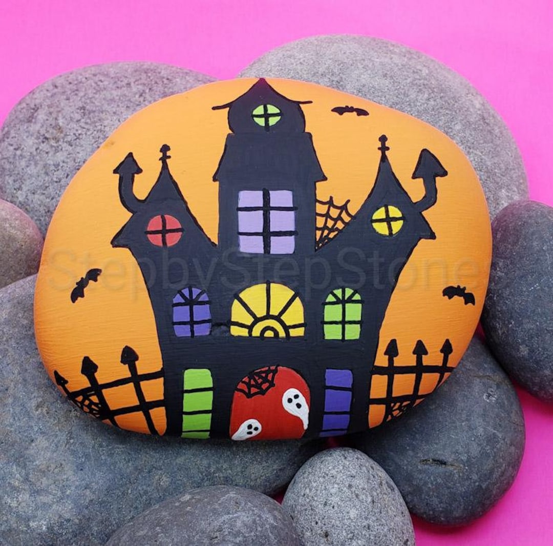 Downloadable Fun Haunted House Painted Rock Tutorial Etsy