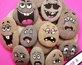 Downloadable Silly Faces Group 4 Rock Painting Tutorials