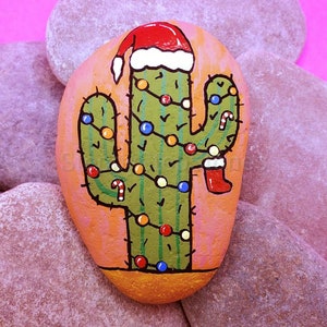 Downloadable Christmas Cactus Painted Rock Tutorial