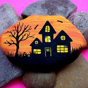 Downloadable Haunted House Painted Rock Tutorial