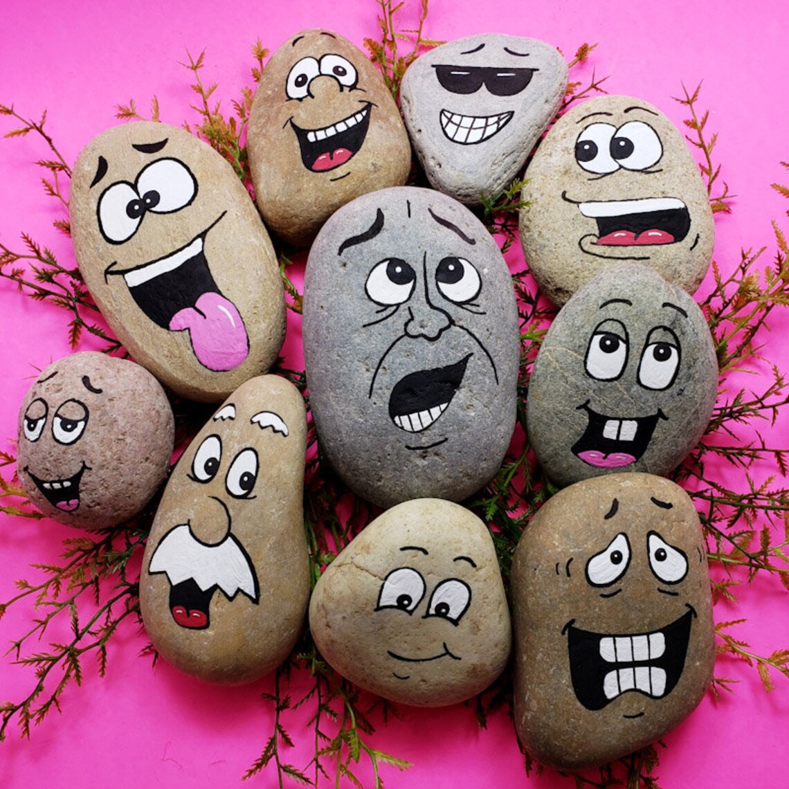 Downloadable Silly Faces Group 1 Rock Painting Tutorial Etsy Sweden