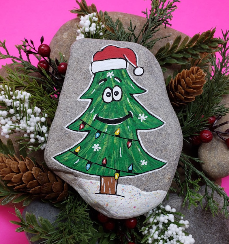 Downloadable Happy Christmas Tree Painted Rock Tutorial | Etsy