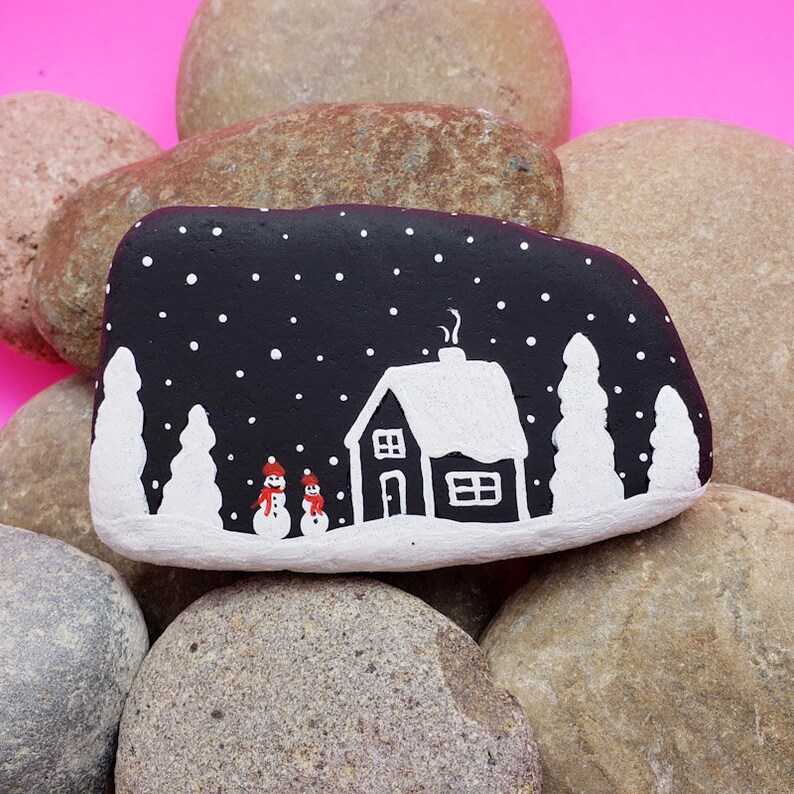 Downloadable Snowy Night Painted Rock Tutorial - Etsy