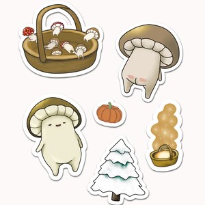 Pilz Sticker Set 6er Pack Ausgabe Winter 2022 Pilz Baby Kiefer Kürbis Bild 4