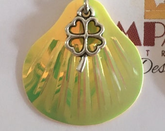 4 leaf clover lucky charm earrings with unique green gold holographic behind, enjoy the luck of the Irish, perfect for St Patrick's Day