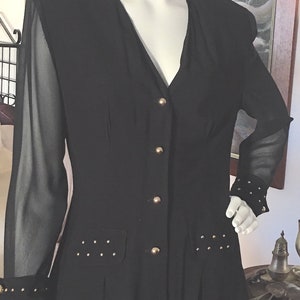 1980s vintage slimming 2-piece power suit by Cue is stunning, lined, classy timeless unique & eye catching with sheer sleeves, be on cue image 1