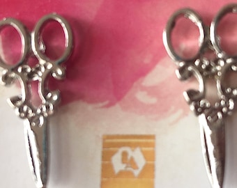 Ornate Korean-style silver scissor earrings are chic, unique & fun to wear, great for hair-stylists, dressmakers - or unique talking points