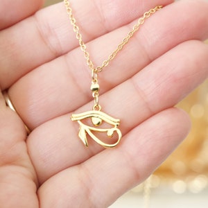 Eye of Horus Necklace, Gold Plated Brass Egyptian Eye Necklace, Symbol of Protection, Good Luck Gift Idea Jewellery, Cute Charm Necklace