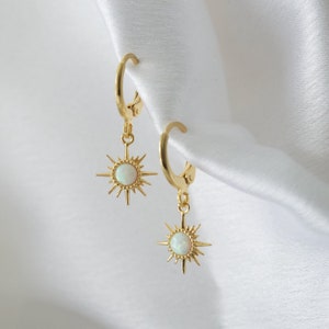 Opal Sun Charm Hoop Earrings