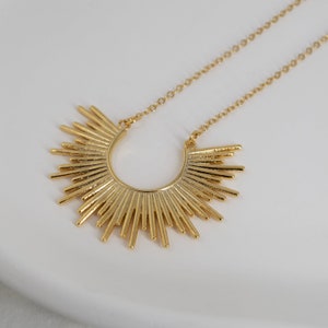 Sunburst Necklace, Gold Plated Brass Necklace, Long Necklace, Gift, Kazari