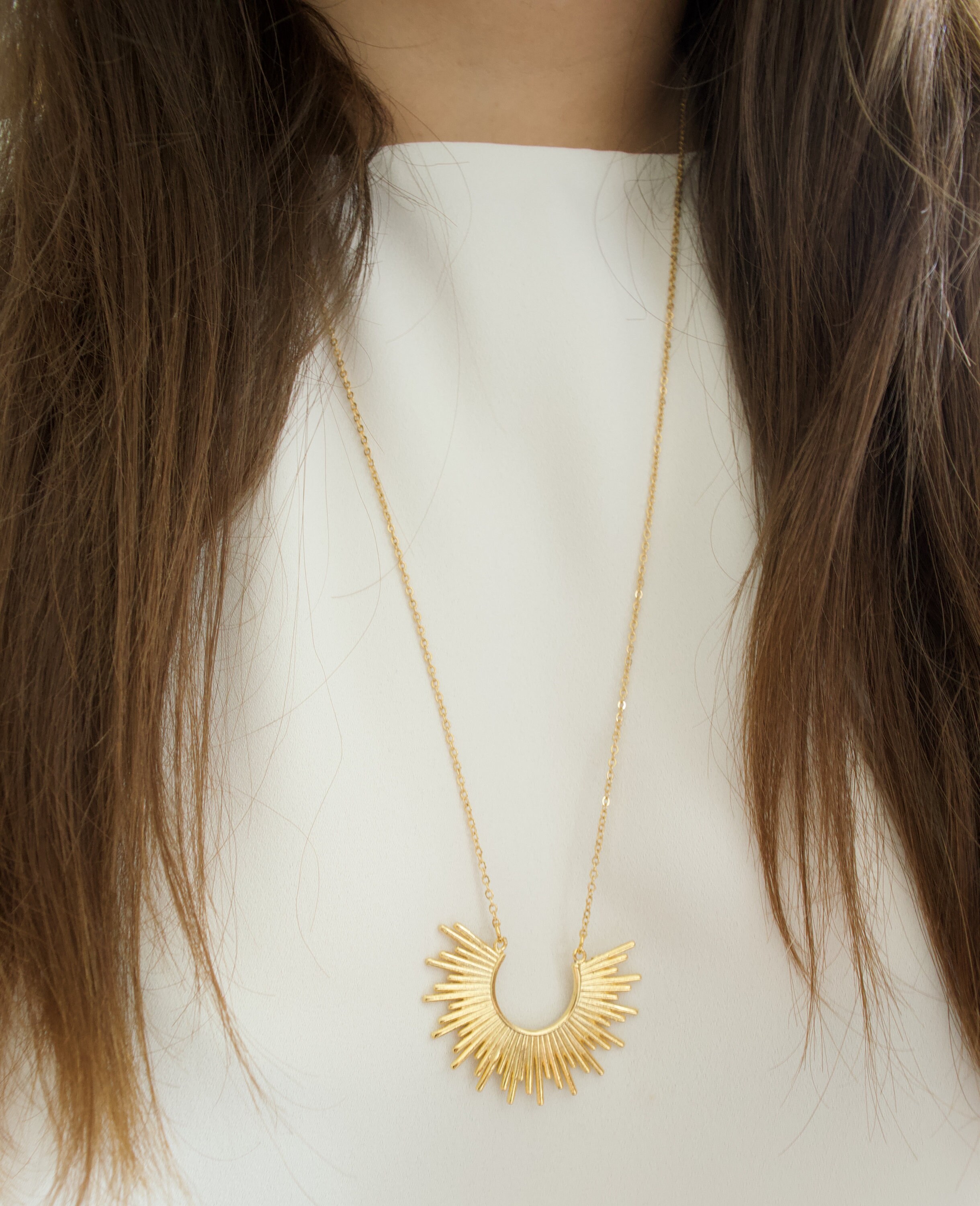 Luxe Gold Iridescent Sunburst Pendant Necklace main image 0