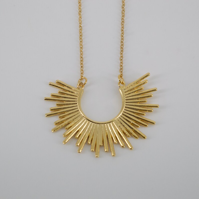 Sunburst Necklace Gold Plated Brass Necklace Long Necklace Etsy UK
