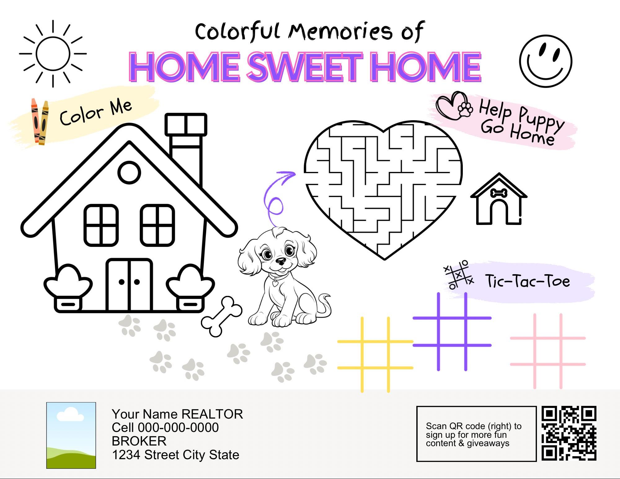 Home Sweet Home Children’s Activity Coloring Flyer for Real Estate ...
