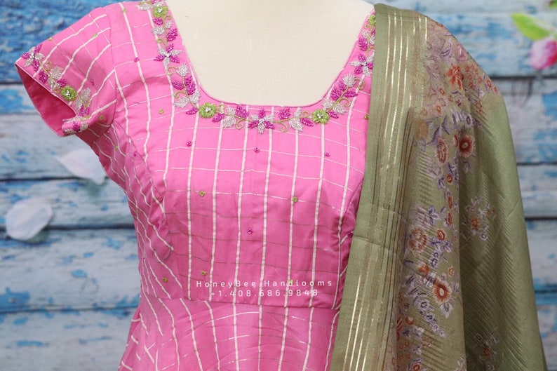 Indian Partywear Dress Duppatta Chanderi,Indian Designer anarkali,Indian Stitched Dress for women zardhosi maggam mirror work green Dress