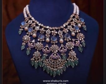 Polki necklace indian necklace indian jewelry 925 silver jewelry indian wedding jewelry indian bridal jewelry south indian - SHABURIS