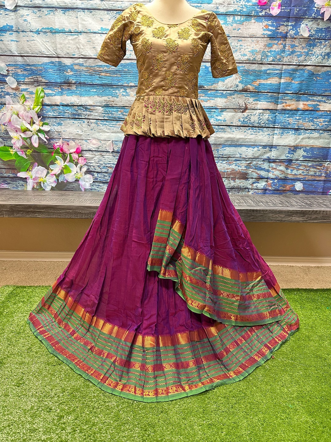 Babyhug Brocade Woven Half Sleeves Pattu Pavada Choli Lehenga & Dupatta Set with Floral Print - Fuchsia main image 0