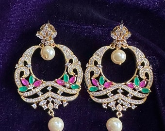 Pendientes antiguos/ Pendientes indios/ Joyería india/ Joyería paquistaní/ Pendientes de Bollywood/ Pendientes largos kundan con Sahare/ Sabyasachi