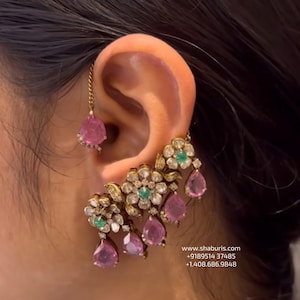 Orecchini earcuff, rubini, smeraldi, collane di diamanti da sposa, gioielli indiani, gioielli in argento, gioielli da sposa - SHABURIS
