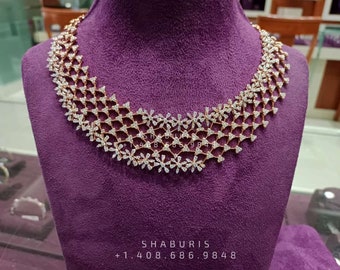 Diamond choker,Heavy choker,Sabyasachi Jewelry inspired,southindian Jewelery,indian Jewelery,gold dipped jewelry,Pure silver jewelry-NIHIRA