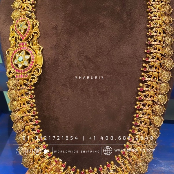 Kasu mala kasu haram nakshi necklace pure silver jewelry indian gold jewelry designs inspired kundan mango mala -SHABURIS