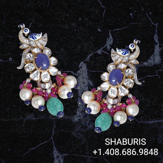 Moissanite earrings, diamond jhumka ear ring,Pure silver south indian  jewelry 925 silver jewelry indian lyte weight jewelry-SHABURIS