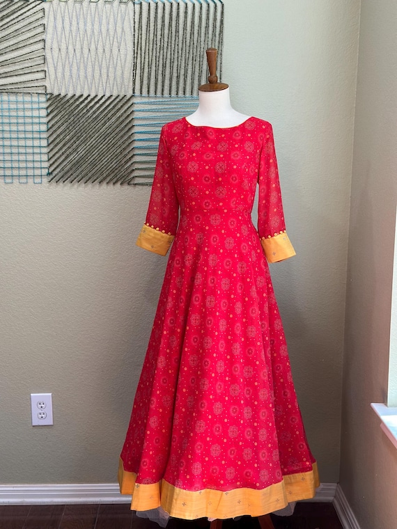 chinese dress ladies Long Indian Dress With Frill Mirror Hand Work Daman – www.soosi.co.in main image 0