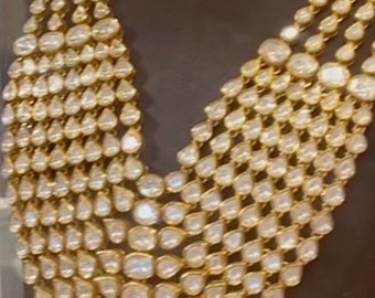 Custom made moissanite necklace 925 silver jewelry polki diamonds moissanites rice pearls indian bridal jewelry destination wedding SHABURIS