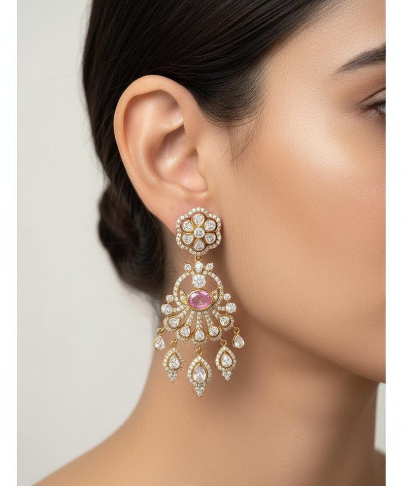 Bridal jewelry silver jewelry 925 silver necklace south indian jewelry pink rubies necklace diamond necklace statement bollywood-SHABURIS image 3